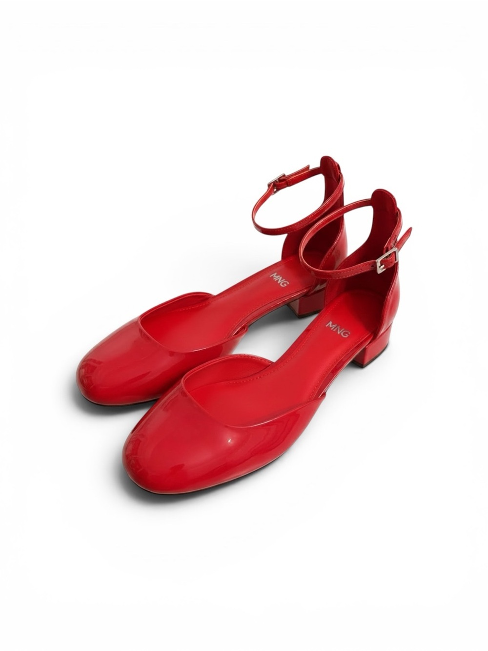 Mango Red Patent Ankle-Strap Low Block Heels